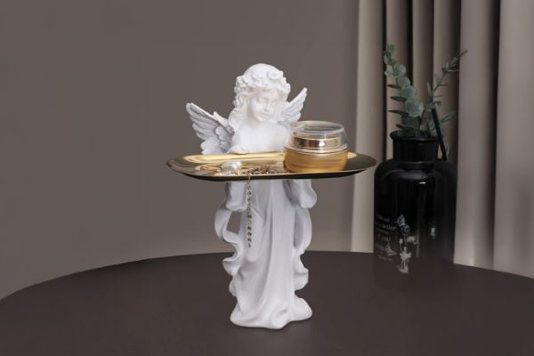 Picture of  374-003 Angel Statue Resin Figurine Sculpture with Jewelry Tray (14cmx31cm)