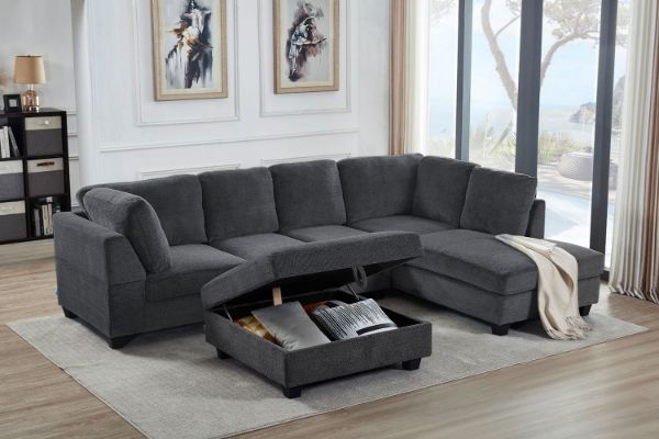 Picture of LIBERTY Premium Sectional Sofa (Dark Grey) - Chaise Facing Right with Storage Ottoman 