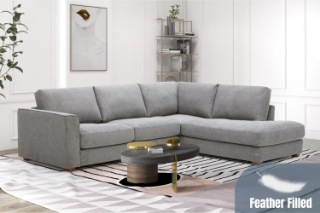 Picture of HEARTLAND Feather-Filled Fabric Sectional Sofa (Grey) - Chaise Facing Right