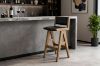Picture of TIMBERA Solid Reclaimed Pine Wood Frame Bar Chair with Genuine Leather Seat and Backrest