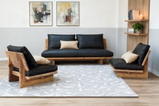 Picture of TIMBERA 100% Genuine Leather Reclaimed Pine Wood Sofa Range -  3+1+1 Sofa Set