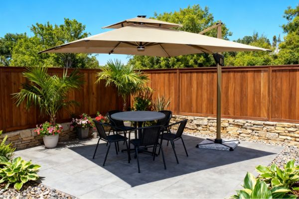 Picture of SOLARIS 3M×3M Crank Open 360° Rotation Cantilever Umbrella With Solar LED Lights & Ground Anchor