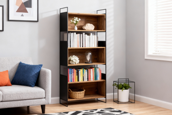 Picture of ELMORE 90x190cm Reclaimed Pine Wood Narrow Iron Shelf