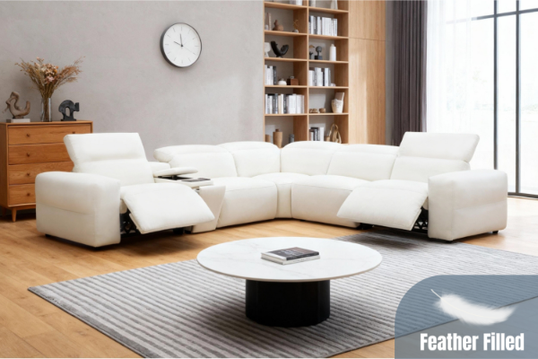 Picture of OMEGA Feather-Filled Dual-Motor Power Recliner Modular Sofa Range with Storage Console & Hidden Cup Holders & Wireless Charging & USB Type-C Ports