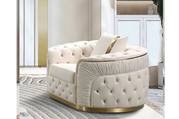 Picture of [FLOOR MODEL CLEARANCE] PIEDMONT  1 Seater  Chesterfield Velvet Sofa (Beige)