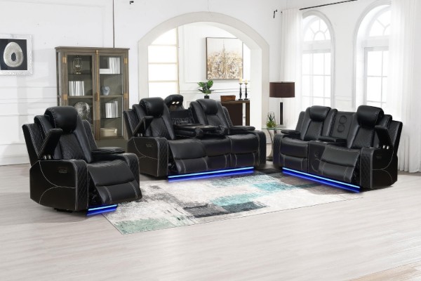 Picture of FAIRWAY Air Leather Dual Motor Reclining Sofa Range with Cup Holders & Storage & Bluetooth Speaker & USB Port, Power Socket & Wireless Charging & LED Lighting (Dark)