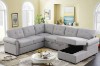 Picture of MERITON Sectional Sofa/Pull-Out Sofa Bed with Storage Chaise (Light Grey)