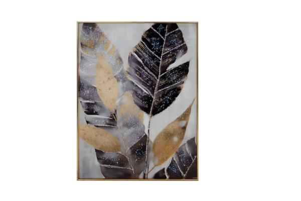 Picture of 357-017 Decorative Wall Art with Golden Frame (50x70cm) - Leaves