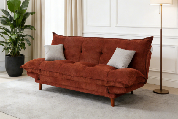 Picture of PILLOW Sofa Bed with Adjustable Backrest & Side Arm Cushions (Orange)