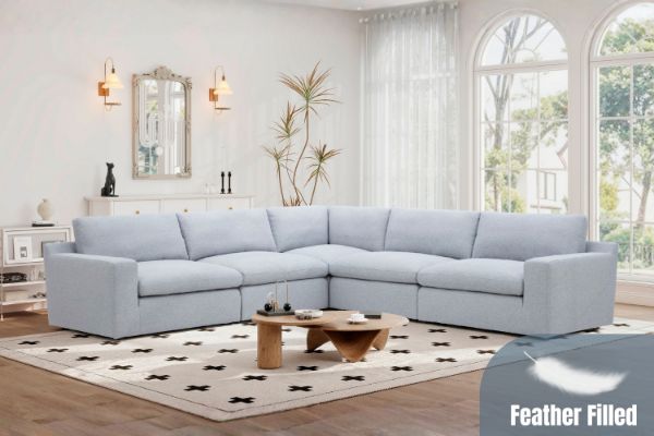 Picture of SPLENDOR Feather-Filled Fabric Modular Corner Sofa (Grey)