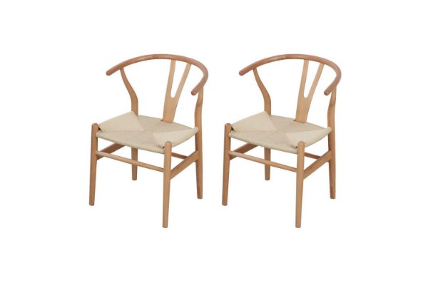 Picture of WISHBONE Solid Beech Wood Y Replica Chair (Natural Frame-Beige Seat) - 2 Chairs in 1 Carton