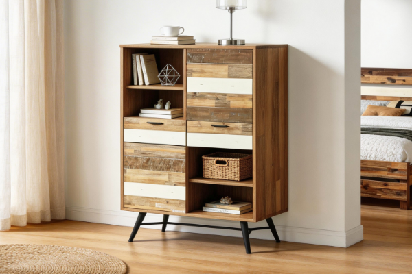 Picture of [FLOOR MODEL CLEARANCE]  LEAMAN 125x100cm Solid Acacia Wood Display Cabinet