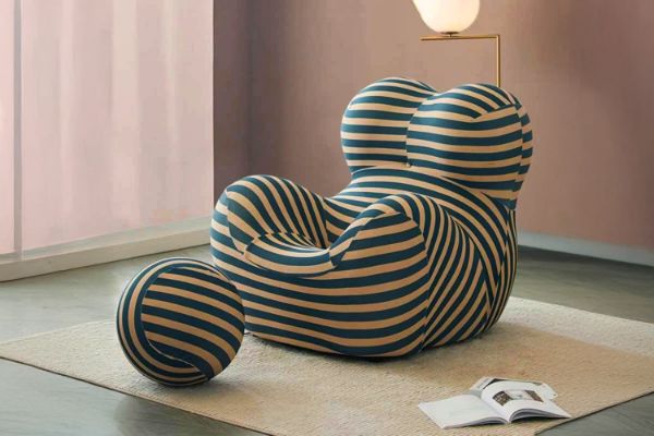 Picture of [FLOOR MODEL CLEARANCE]  BOBBY Lounge Chair with Ottoman (Blue and Yellow)