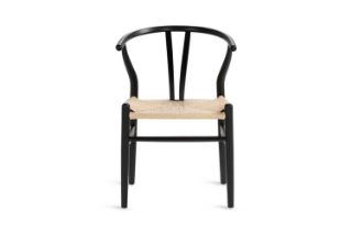 Picture of WISHBONE Solid Beech Wood Y Replica Chair (Black Frame-Beige Seat) - Each