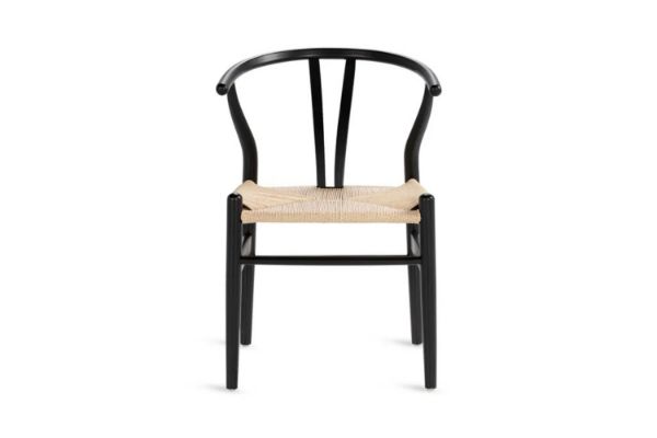 Picture of WISHBONE Solid Beech Wood Y Replica Chair (Black Frame-Beige Seat) - Each