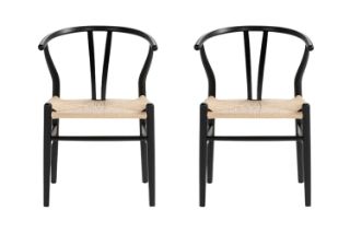 Picture of WISHBONE Solid Beech Wood Y Replica Chair (Black Frame-Beige Seat) - 2 Chairs in 1 Carton