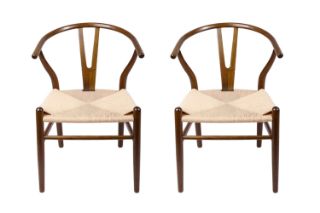 Picture of WISHBONE Solid Beech Wood Y Replica Chair (Walnut Frame-Beige Seat) - 2 Chairs in 1 Carton