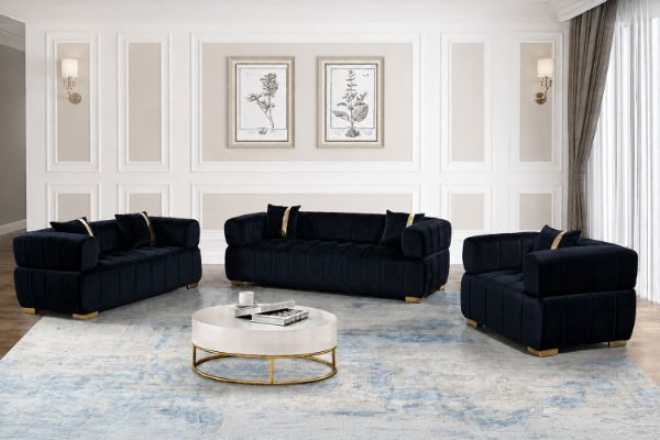 Picture of VEGAS 3/2/1 Seater Chesterfield Velvet Sofa Range (Black) 