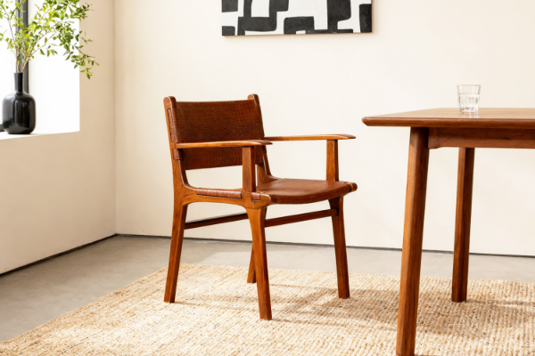 Picture of MEHRI Natural Goat Leather Solid Teakwood Armchair