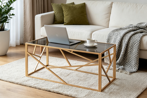 Picture of CLIO Rectangle Grey Glass with Golden Legs Coffee Table