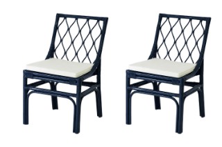 Picture of BRIGHTON Teak Wood & Rattan Dining Chair (Navy Blue) - 2 Chairs in 1 Carton