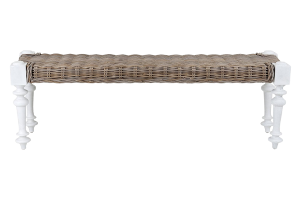 Picture of NEVADA 140 Full Grey Kubu Original Weave Seat Bench with Solid Acacia Wood Legs