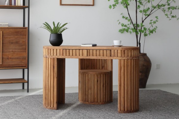 Picture of RILMOND 120 Reclaimed Pine Wood Desk and Barrel Stool Set