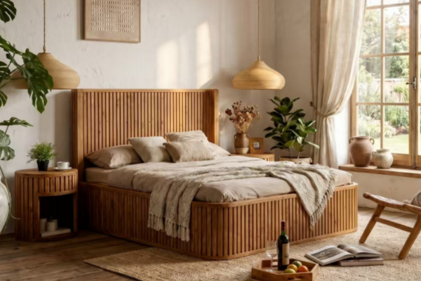 Picture of RILMOND Reclaimed Pine Wood Bed Frame in Queen/Super King Size