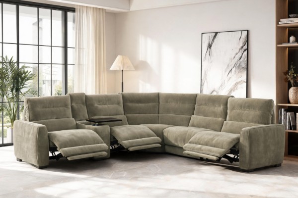 Picture of HIGHLAND Dual Motor Power Reclining Sectional Sofa with Storage Console & Swivel Tray Table & Bluetooth Speaker & USB, Type-C Ports - Water Resistant