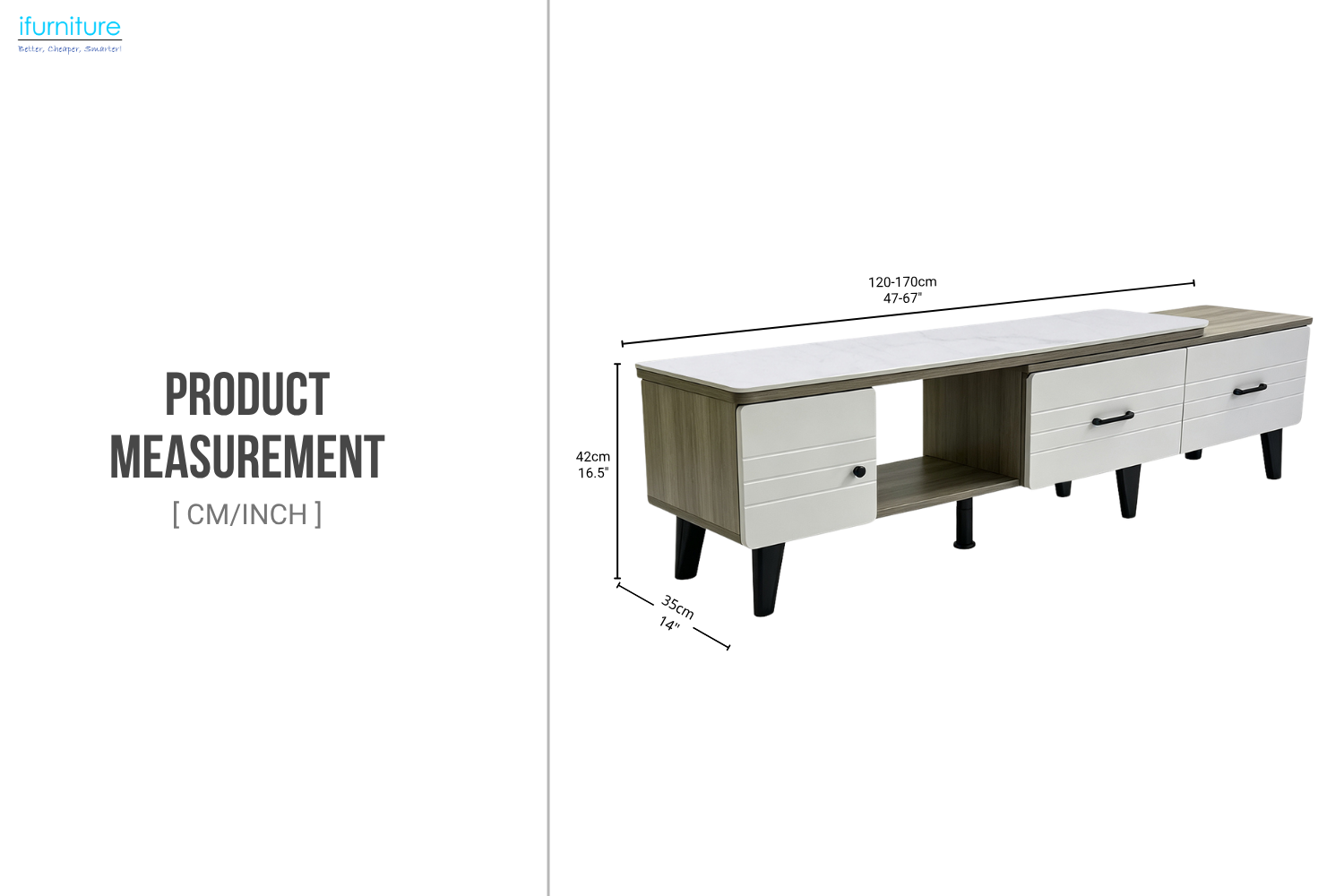 AVERON 120-170 Extension Sintered Stone Top TV Unit with 1-Door 2-Drawer