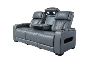 Picture of VOLT Air Leather Dual Motor Power Reclining Sofa Range (Grey) - 3 Seat with Drop-Down Console & Reading Light & Wireless Charging & Heating and Cooling Cup Holders & Storage & Type-C Port & LED Lighting (3RRC)