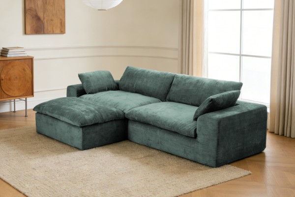 Picture of [FLOOR MODEL CLEARANCE] ELDEL Chenille Fabric Compressed Sofa with Ottoman (Green)