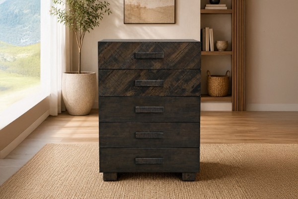 Picture of RIDHELINE Genuine Wood Veneer 5-Drawer Tallboy