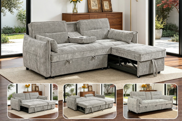 Picture of [FLOOR MODEL CLEARANC LOUNVA Dual Pull-Out Sofa Bed with Drop Down Console