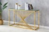 Picture of [FLOOR MODEL CLEARANCE] AUGUSTA Rectangle Clear Glass Hall Table with Golden Frame