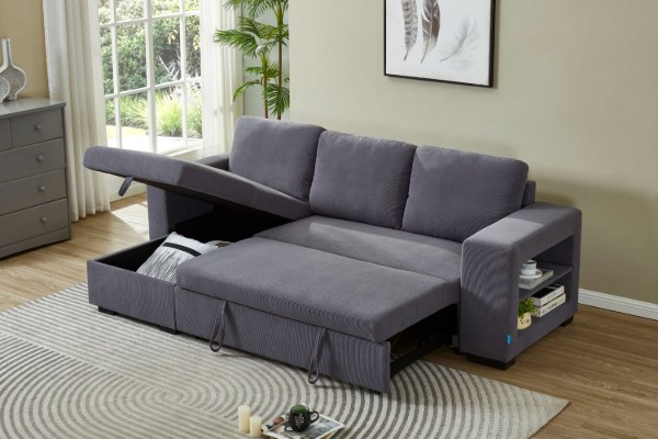 Picture of [FLOOR MODEL CLEARANC]LUCENA Reversible Sectional Sofa Bed with Storage (Fine-striped Corduroy)