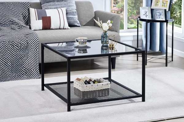 Picture of [FLOOR MODEL CLEARANC] LINDELL 70 Square Tempered Glass Coffee Table with Shelf