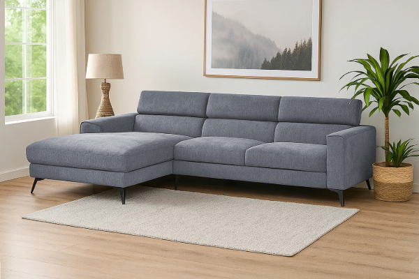 Picture of [FLOOR MODEL CLEARANC] Frankfurt Sectional Fabric Sofa (Grey) - Chaise Facing Left